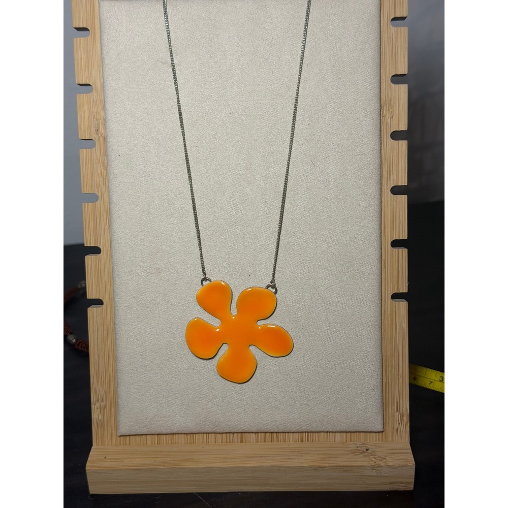 Funky Orange Enamel Flower Necklace Pilgrim Danish Design